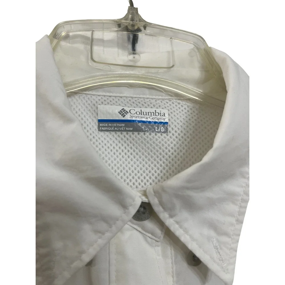 Columbia PFG Long Sleeve Fishing Shirt Mens Large White Vented Sun Protection - Picture 3 of 5
